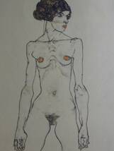 エゴン・シーレ、【オレンジの靴下をはいて立つ裸の女】、希少な画集画、状態良好、新品額装付 送料無料、人物画 絵画_画像3