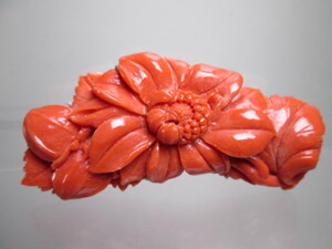 【江月】アンティーク・本珊瑚 綺麗な赤珊瑚 花彫刻の帯留め 20,77g