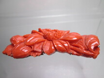 【江月】アンティーク・本珊瑚 綺麗な赤珊瑚 花彫刻の帯留め 20,77g_画像6