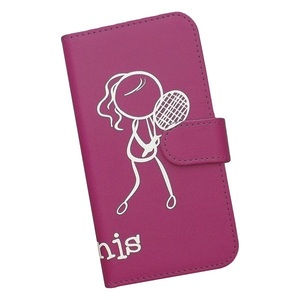 LG style3 L-41A　スマホケース 手帳型 テニス 庭球 スポーツ モノトーン 棒人間 ピンク