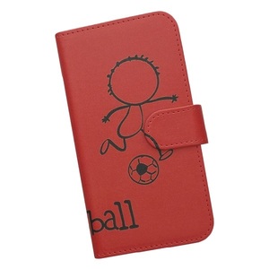 iPhone12 mini　スマホケース 手帳型 フットボール サッカー 蹴球 スポーツ モノトーン 棒人間 レッド