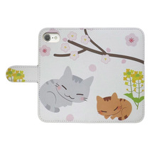 iPhone12 Pro Max　スマホケース 手帳型 プリントケース 猫 桜 菜の花 ねこ かわいい_画像2
