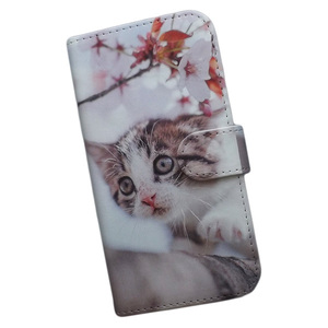 iPhone12 Pro Max　スマホケース 手帳型 プリントケース ネコ 子猫 アメリカンショートヘア 花 桜 春 かわいい