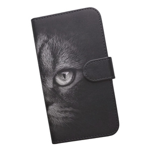 iPhone12 Pro Max　スマホケース 手帳型 プリントケース ネコ 動物 黒猫 顔 モノトーン