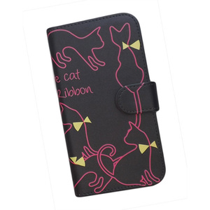 iPhone12 Pro Max　スマホケース 手帳型 プリントケース 猫 リボン おしゃれ かわいい ねこ