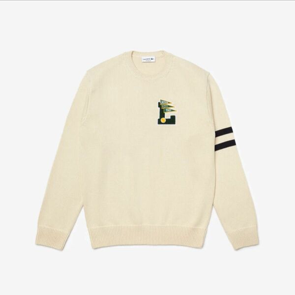 ラコステ LACOSTE カレッジデザインクルーネックニットセーター （オフホワイト）