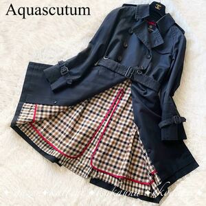 Aquascutum アクアスキュータム ライナー付ロングコート トレンチコート クロスチェック ウエストベルト スプリングコート