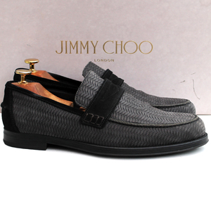 良品・箱・保存袋付★JIMMY CHOO ジミーチュウ★コインローファー 40=25 イントレチャート ペニーローファー スリッポン メンズ fc q-972