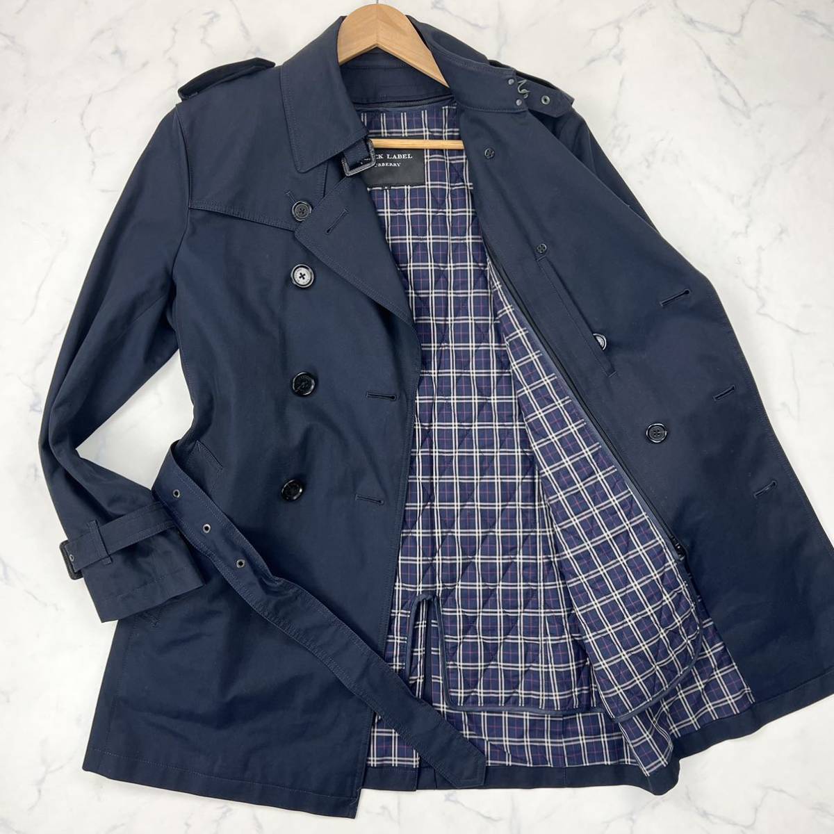 美品・希少】BURBERRY バーバリー 中綿トレンチコート ネイビー L-