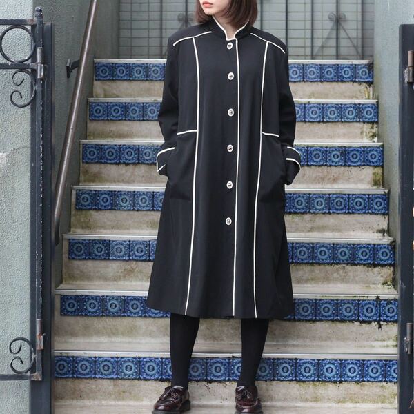 USA VINTAGE TURN LOCK PIPING DESIGN COAT ONE PIECE/アメリカ古着ターンロックパイピングデザインコートワンピース