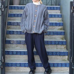 EU VINTAGE WOOD BUTTON CABLE DESIGN TYROLEAN KNIT CARDIGAN/ヨーロッパ古着ウッドボタンケーブルデザインチロリアンニットカーディガン