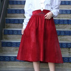 EU VINTAGE ALPHORN EMBROIDERY DESIGN LEATHER TYROLEAN SKIRT/ヨーロッパ古着刺繍デザインレザーチロリアンスカート