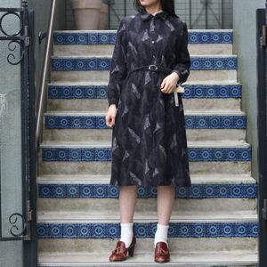 RETRO VINTAGE RETRO PATTERNED WOOL BELTED ONE PIECE/レトロ古着レトロ柄ウールベルテッドワンピース