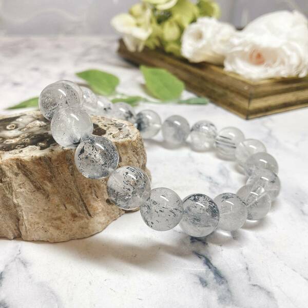 【E4731】スティブナイトinクォーツ11㎜＊ブレスレット＊Stibnite in Quartz＊bracelet