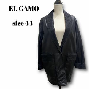 美品 EL GAMO スペイン製 ラムレザー 羊革 ジャケット コート エルガモ 本革 切り替え POLA amian 黒 ブラック サイズ 44