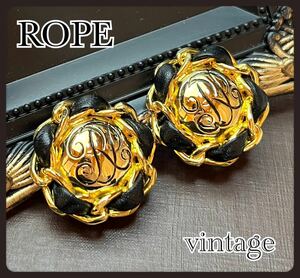 【希少】ROPE ロペ　ビンテージ　レザー　編み込み　イヤリング　ゴールドカラー