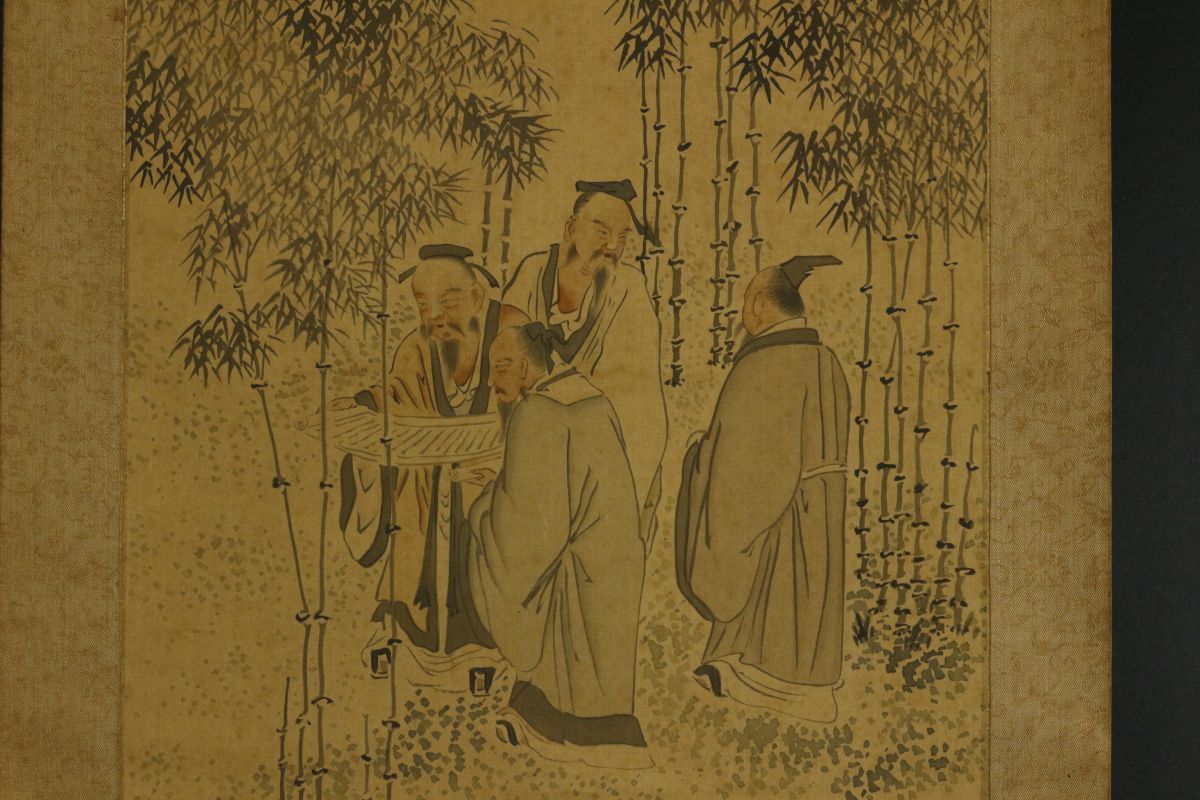 模写 田能村竹田 竹林七賢人図 掛軸 二幅 絹本肉筆 竹霞山人書付箱