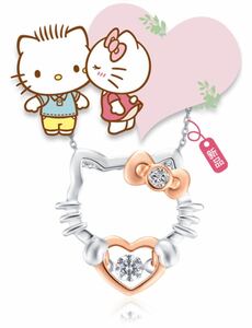 ネックレス ペンダント Hello Kitty ハローキティ シルバー925 プラチナ仕上げ ダンシングストーン　ダイヤモンド　CZ ギフトボックス付き