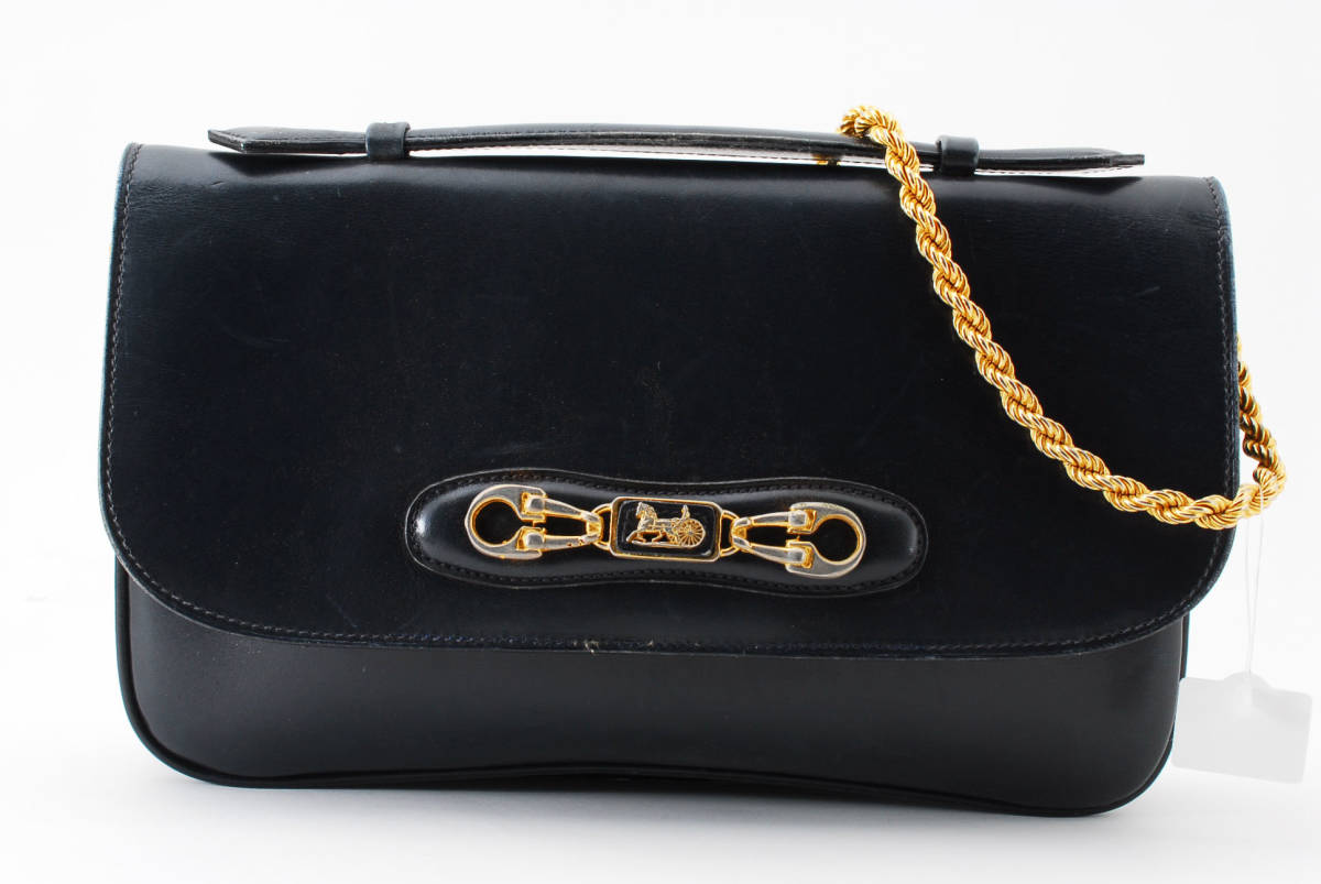 celine セリーヌ レア品 馬車金具 ショルダーバッグ レザー ハンドバッグ-
