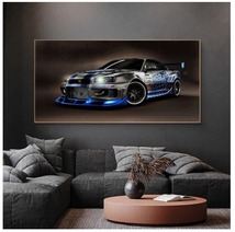 ★☆【大人気!!】スカイライン R34 GTR ワイルドスピード ブライアン ポスター キャンバス 壁紙 絵画 アート フレームなし 70x140cm☆★_画像3