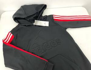 新品■アディダス adidas ボーイズ レディース ロゴパーカー ブラック 160 赤ライン HM9587