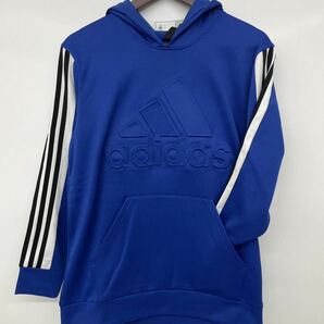 新品■アディダス adidas ボーイズ レディース ロゴパーカー ブルー 160 黒ライン HM9592の画像2