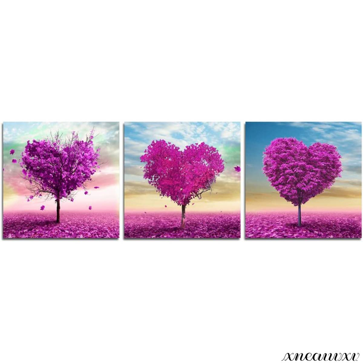 Canvas Interior Room Decoration Painting Wall Hanging Easy Stylish Cute Sunset Landscape Tree Pink Flower Heart, artwork, art photography, Nature, landscape