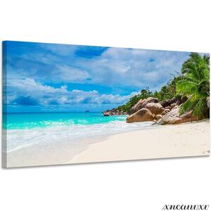  stylish art panel nature beach sea interior part shop decoration equipment ornament campus ornament photograph beautiful stylish landscape painting blue empty sand . cocos nucifera. tree 