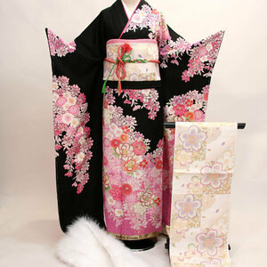  long-sleeved kimono kimono full set silk 100 flower .. small articles till all ..20 point complete set 7 days rental ( stock ) cheap rice field shop [ rental ]R22