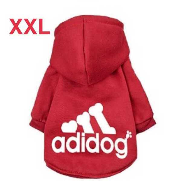 adidog 犬服 パーカー アディドッグ 防寒着 赤XXLサイズ