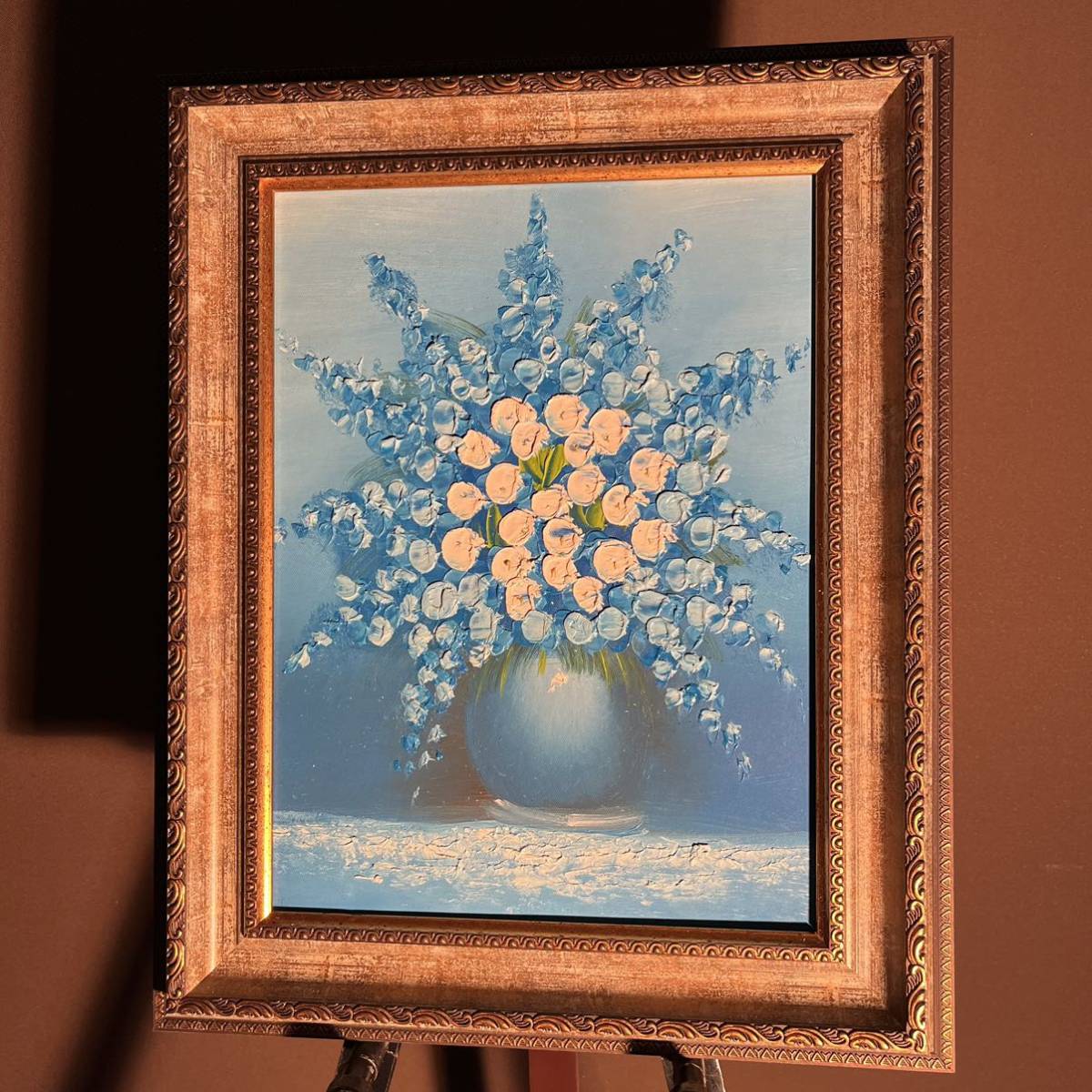 Hand-painted oil painting of flowers in a vase, framed, interior art, oil painting, Painting, Oil painting, Still life