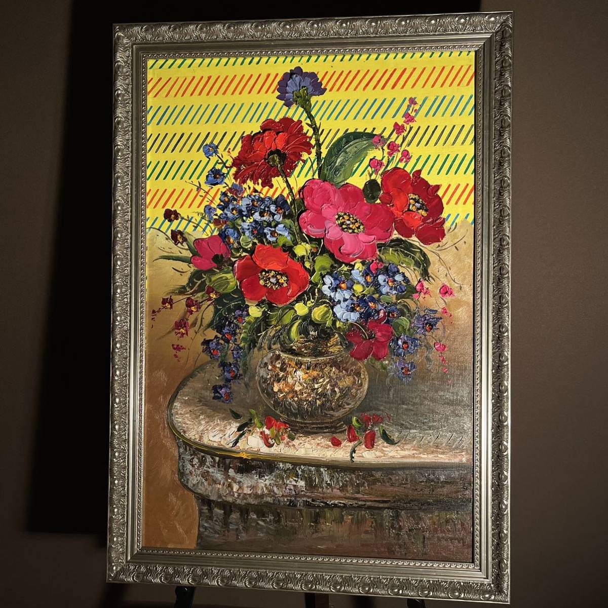 ★Excellent★ Peinture à l'huile peinte à la main Fleurs dans un vase (grand) avec cadre Peinture Intérieur, Peinture, Peinture à l'huile, Nature morte