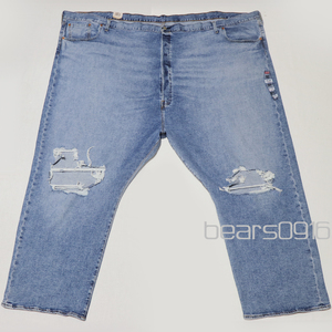 アメリカ購入 新品 Levi's リーバイス 501 最大サイズ 超ビック 両膝クラッシュ ジーンズ デニムパンツ ライトブルー W66 L28