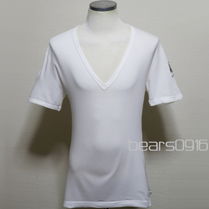 USED訳あり品 DOLCE&GABBANA ドルチェ&ガッパーナ 袖ワッペン 深Vネック Tシャツ MADE IN ITALY 白 50