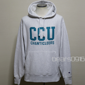 アメリカ購入 USED品 CHAMPION チャンピオン リバースイーブ CCU CHANTICLEER 袖目あり パーカー フーディー 杢ライトグレー L