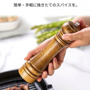 【プロ料理人推奨】ペッパーミル スパイスミル 胡椒 ブラックペッパー スパイスボトル 高級天然木2本 調味料 容器 山椒 岩塩 塩 D410の画像5