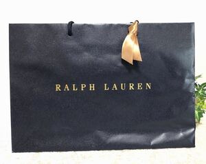 ラルフローレン「 RALPH LAUREN 」ショッパー (1735) ショップ袋 ブランド紙袋 39×27×9cm マチ細め バッグ用 ネイビー 折らずに発送