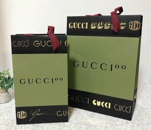 グッチ「GUCCI」ショッパー 2枚組 100周年限定 (1775) グリーン 正規品 ブランド紙袋 ショップ袋 折らずに発送