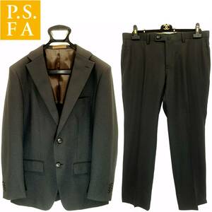 未使用(試着品)新品同様品2023年Perfect Suit Factoryピンストライプ柄ブラック2Bシングルスーツ黒ストレッチ素材P.S.FA上下ウォッシャブル