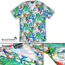 9#163903-whgr [SALE] ブラックバリア ギャラクシー 幾何 グレア ネオン レインボー Vネック 半袖Tシャツ メンズ(ホワイト白グリーン緑) L_画像5