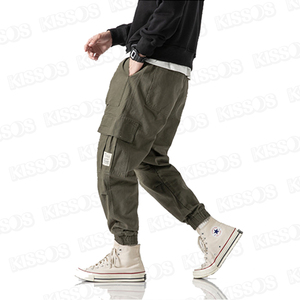 カーゴ パンツ ジョガーパンツ メンズ 韓国ファッション ストリート ワイド (Lサイズ, モスグリーン)