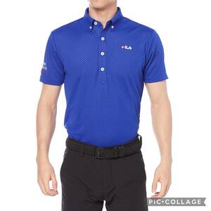 新品 フィラ ゴルフ 半袖 ポロシャツ Mサイズ ブルー 青 741-679 吸汗速乾 UVカット 税込8,690円 メンズ ゴルフウェア ゴルフシャツ