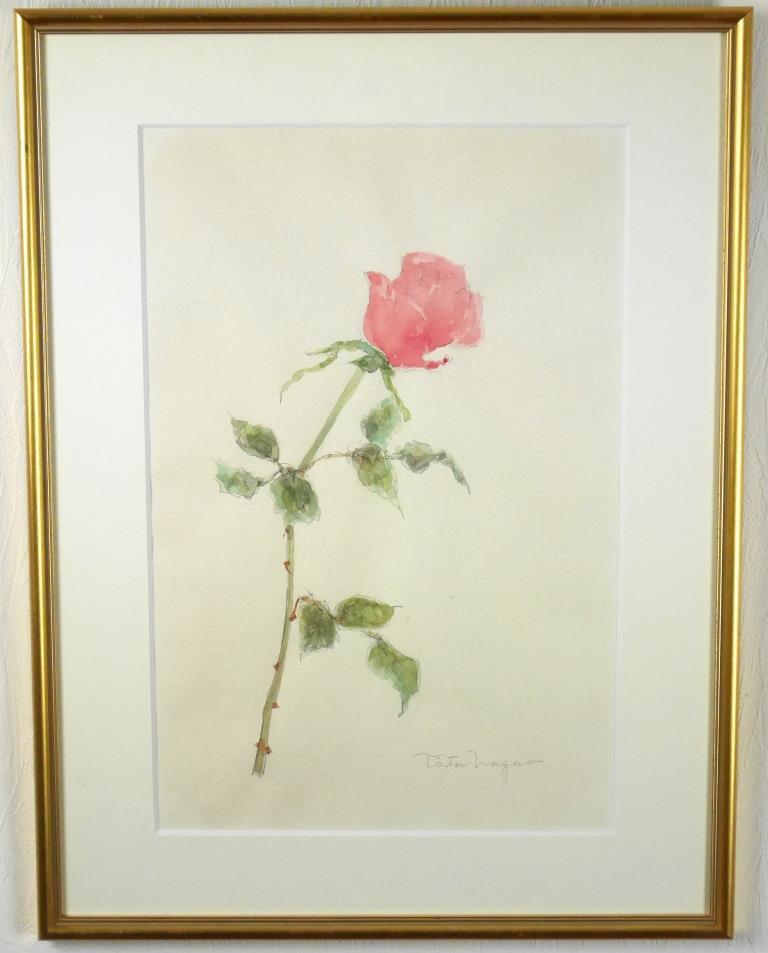 Nagao Tota Roses ◆ Aquarelle n°8 ◆ Signée ◆ Membre des trois grands salons de France ! De renommée mondiale! Encadré, Peinture, aquarelle, Nature morte