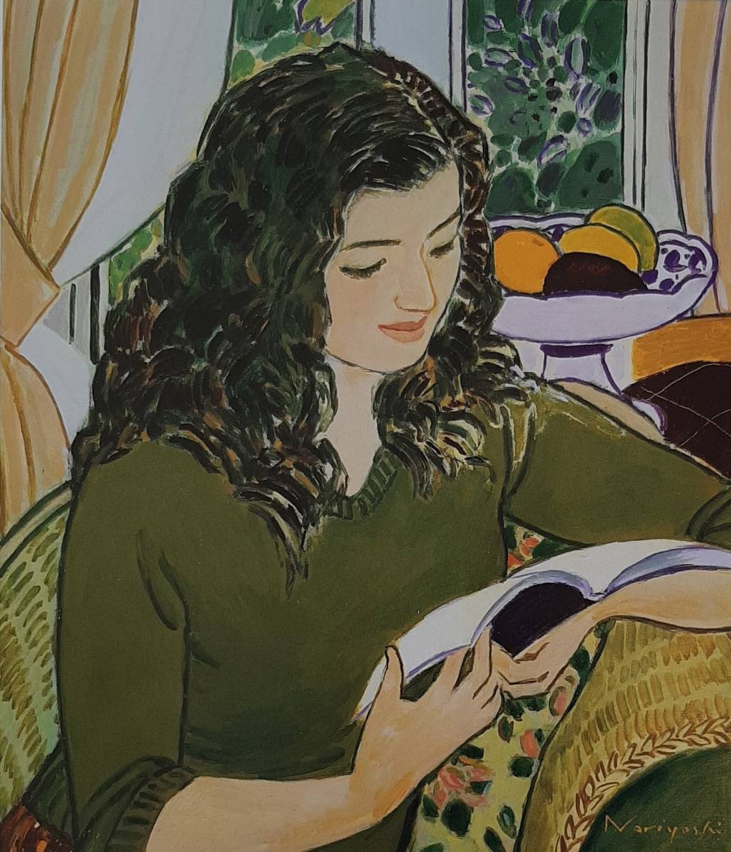 Noriyoshi Sakaguchi, Reading by the Window, Framed paintings from rare art books, Popular works, Comes with custom mat and brand new Japanese frame, free shipping, Artwork, Painting, Portraits