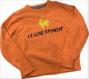 美*le coq sportif ルコック スポルティフ*橙系*レディース*ウール素材*ライナー付*長袖クルーネックセーター*M*ゴルフ*春秋冬