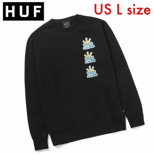 ◆HUF CROWN STACK CREWNECK スウェットトレーナー　Lサイズ/クルーネック　ハフ　長袖　ロングスリーブ