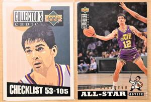 JOHN STOCKTON (ジョン・ストックトン) 1994 ALL-STAR,CHECKLIST 53-105, トレーディングカード 2枚セット【NBA ユタ・ジャズ Utah Jazz】