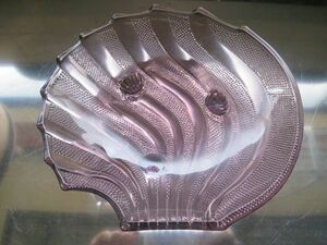 食器　盛皿　中皿　ガラス　貝形　足付き　紫　バイオレット　レトロ　モダン