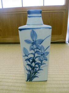 砥部焼　花瓶　角型　野の花　栖山　