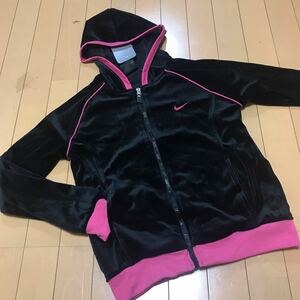 新品◆ ナイキ NIKE ◆ ベロア◆ ジップアップパーカー　◆L ブラック×ピンク